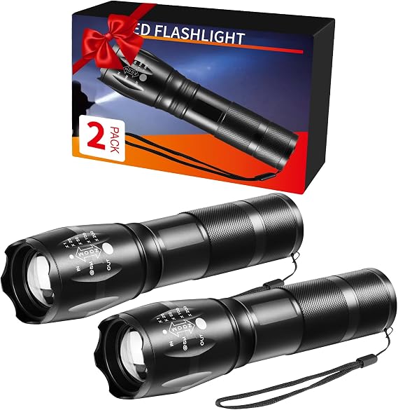 2Pack LED Flashlights High Lumens, 5Mode Tactical Flashlight for Home, Small Flashlights Powerful, Pocket Flashlight Bright, Adjustable Torch Light, Mini Flash Light for Emergencies Camping Outdoor