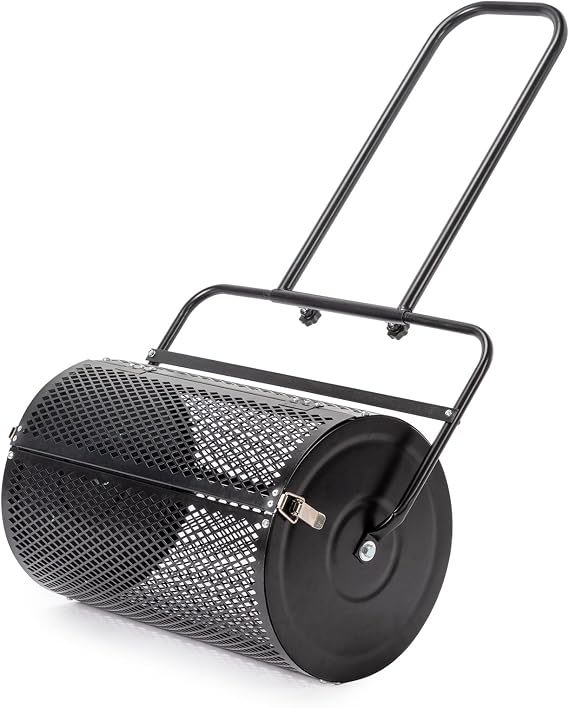 24 Inch Compost Spreader Peat Moss Roller with U Handle - Heavy Duty Mesh for Lawn Seed, Topsoil, Fertilizer & Garden Top Dressing