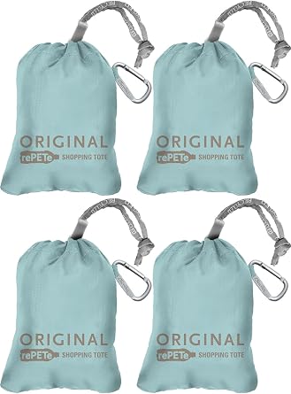 ChicoBag Original Reusable Tote with Carabiner Clip | Compact Reusable Grocery Bags | Recycled Materials | Arctic (Pack of 4)