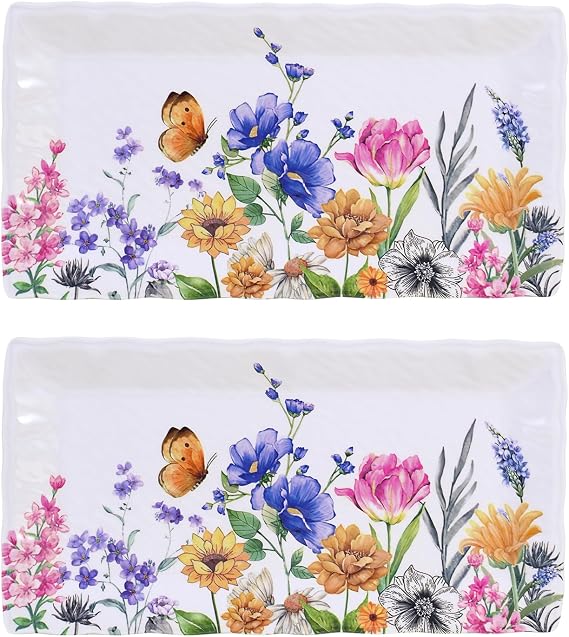14.5" Rectangular Serving Platter, 2pcs White Melamine Serving Trays