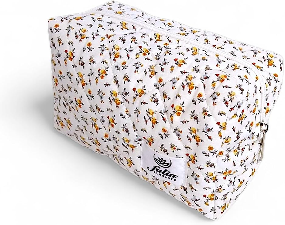 Makeup Bag | Makeup Bag | Quilted Care Travel Cosmetic Bag (White-Yellow)
