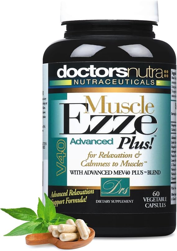 Muscle Ezze Plus - Day or Night Use Natural Relaxant - Gluten-Free - 60 Veg. Capsules