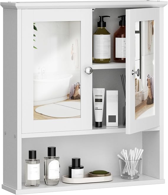 Shintenchi Bathroom Medicine Cabinet with Mirror, Wall Mounted, Orange