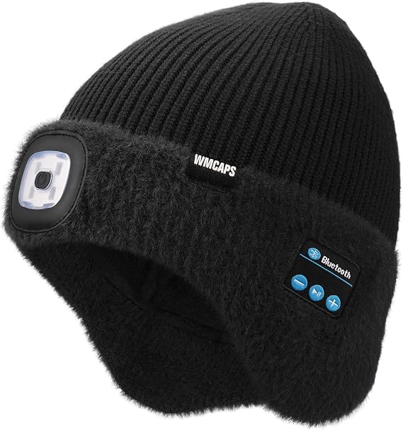 Wmcaps Fleece Lined Bluetooth LED Beanie with Earflap, Warm Gifts for Men