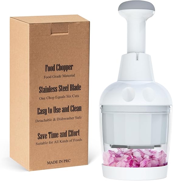 Food Chopper, Vegetable Chopper, Onion Chopper, Garlic Chopper Hand Chopper for Vegetables, Handheld Veggie Chopper, Nut Chopper, Chopper Vegetable Cutter, Dishwasher-safe (White)
