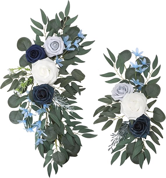 BFYDOAA Artificial Wedding Arch Flowers for Welcome Sign,2PCS Silk Rose Floral Swags for Wedding Party,Reception and Ceremony Background Decoration