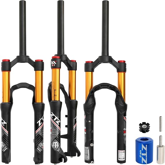 20/24 inch Bike Suspension Air Fork-120/140mm Travel, 100mm Hub Spacing, 1-1/8" Straight Tube Manual Lockout QR 9mm MTB Front Forks, Max 2.5" Tires