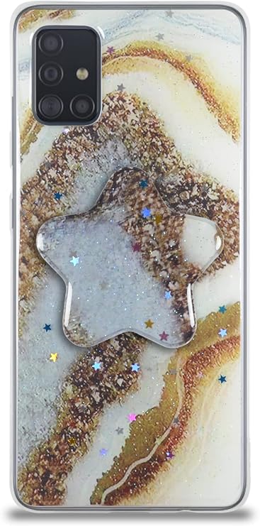 KZY Contact Samsung Galaxy A51 Compatible Cover Marble Patterned Silicone Case with Pop Socket - Gold