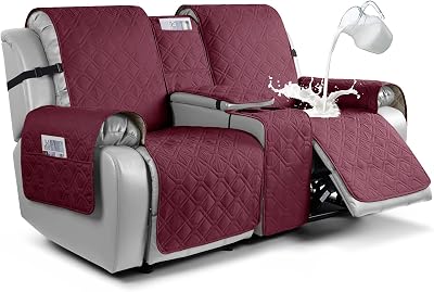 VANSOFY Loveseat Recliner Cover with Console 100% Waterproof Sofa Slipcovers Non-Slip Reclining Couch Cover Split Sofa Covers Furniture Protector for Pets, DogsBurgundy1