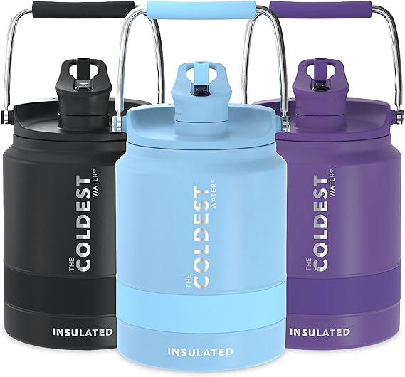 COLDEST Sports Water Bottle (Straw Lid), Leak Proof, Vacuum Insulated Stainless Steel, Hot Cold, Double Walled, Metal Canteen Growler Jug (Fusion Blue, Half Gallon)