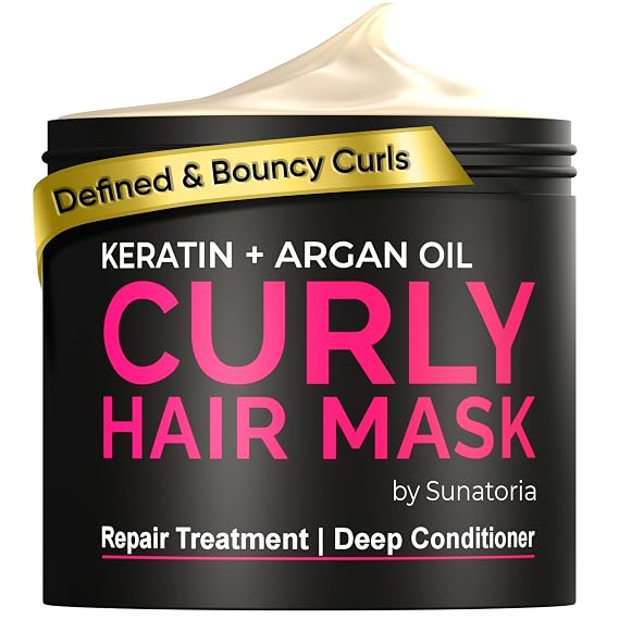 SUNATORIA Curly Hair Mask - Deep Conditioner for Curly Hair - Natural Argan Lotion & Keratin Hair Treatment Mask - 8.5 Fl Oz - Repair, Hydrate, Moisturize Dry, Damaged, Wavy & Frizzy Hair
