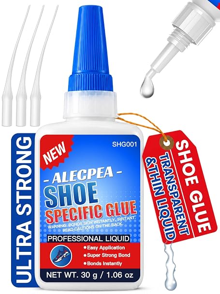 ALECPEA Shoe Glue for Sole Repair, Thin Clear Adhesive, 30g with 3 Tips