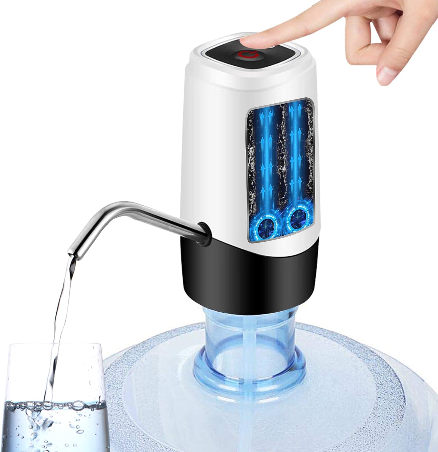 New Water Pump for 5 Gallon Bottle Water Dispenser, Electric Drinking Water Pump with Rechargeable Battery, Portable Automatic Water Bottle Pump for Camping Kitchen Home Office - White