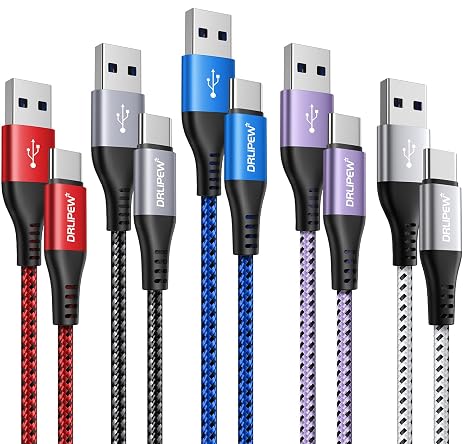 DRLIPEW USB to USB C Cable 3ft 5-Pack,USB Type C Charger Cord Fast Charging Braided 3A Fast Charing Cable Compatible with iPhone 15 16, Samsung Galaxy S20+ S21 S22 S23 S24 5G, A14 A15, Tab S9 A9+, LG