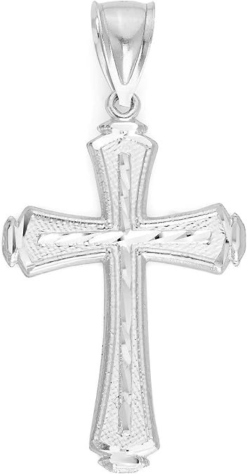 925 Sterling Silver Diamond Cut Cross Pendant Charm