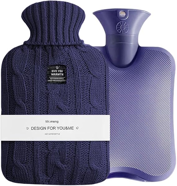 Small Cute Hot Water Bottle with Knit Cover, 1L Hot Water Bag for Children, Hot and Cold Compress, Hand Feet Warmer, Neck and Shoulder Pain Relief