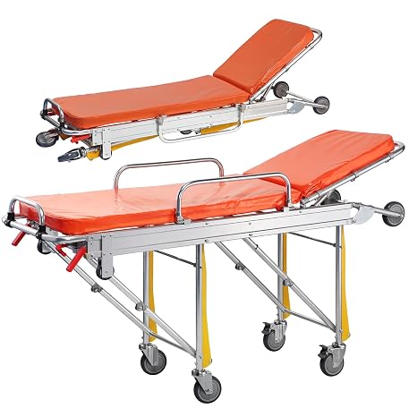 YUJPINZHENAI Aluminum Alloy Lightweight Automatic Loading Ambulance Stretcher, Folding Ambulance Gurney Stretcher Bed, Hospital Ambulance Stretcher Medical Emergency Trolley, Capacity 350 lbs (Orange)