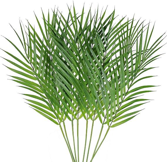 Artificial Areca Palm Leaves, 8 Pcs Faux Tropical Palm Tree Leaves Stems for Floral Arrangement, Hawaiian Luau, Jungle Beach Wedding Party Decor, 28 Inches Tall