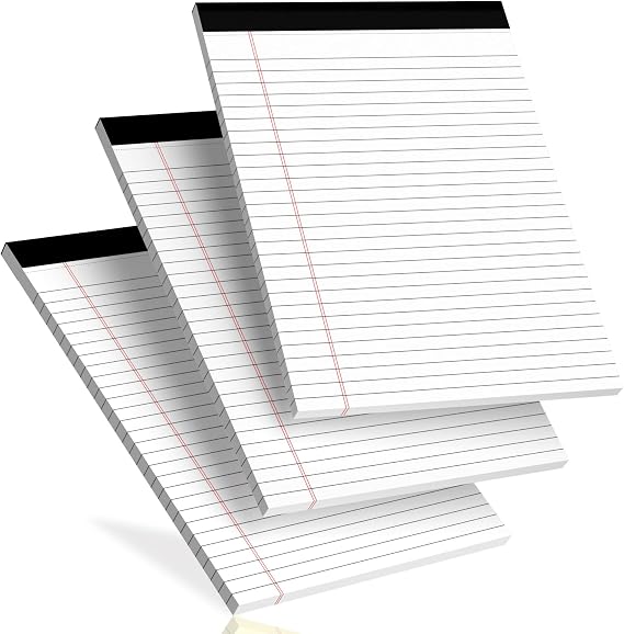 3 Pack Legal Pads 8.5 X11, Wide Ruled Notepads, White Note Pads 8.5x11