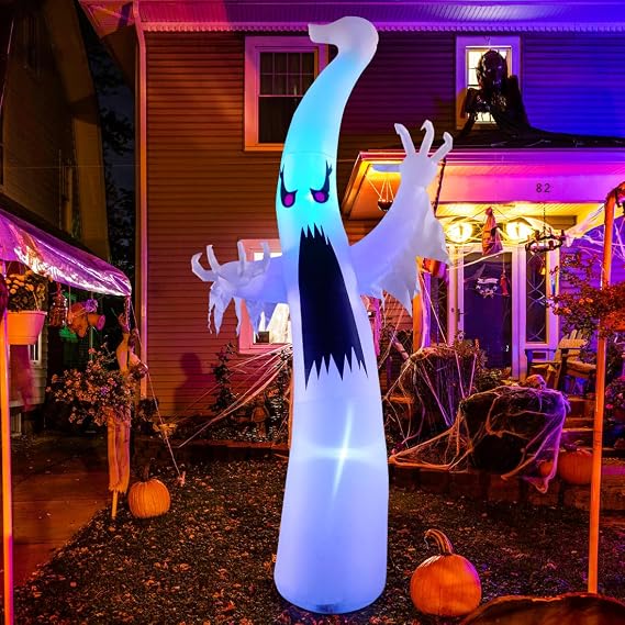 GOOSH 6 FT/12 FT Halloween Inflatables Ghost Outdoor Decorations Blow Up Yard Scary Red Eye Dimming Ghost with Built-in Colorful LEDs for Garden Lawn Indoor Party Decor