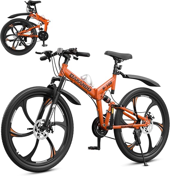 26 Inch Folding Mountain Bike, Black/Orange 21 Speeds