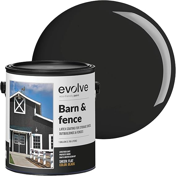 EVOLVE Barn & Fence Paint, Flat (Black), 1 Gallon Durable Scratch-Resistant Wood Coating for Outbuildings & Fences, Fast-Dry Water-Based Formula