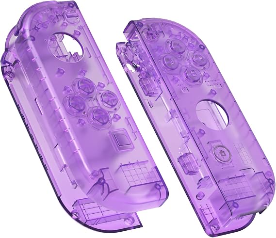 eXtremeRate DIY Replacement Shell Buttons for Nintendo Switch & Switch OLED, Clear Atomic Purple Custom Housing Case with Full Set Button for Joycon Handheld Controller - Console Shell NOT Included