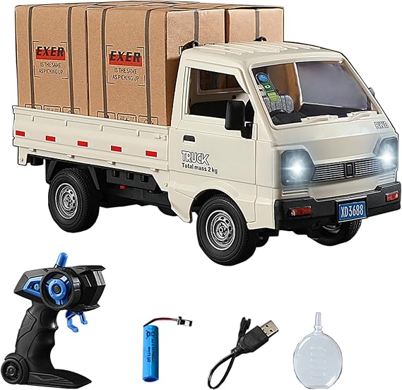 1:16 Scale RC Crawler Kei Truck, RC Transport Pickup Truck with Light Spray - 2.4Ghz Remote Control Car Toys for Teen & Adults - Rear Compartment Transport Goods