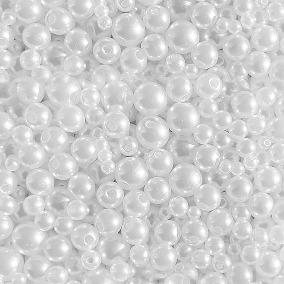 1500pcs Pearl Beads for Jewelry Making, 4mm 6mm 8mm 10mm Round Loose Pearls Beads with Hole, Bracelet Pearls for Crafts, White Pearls for Jewelry Making