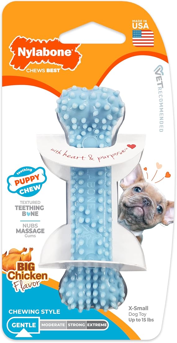 Nylabone Puppy Chew Blue Textured Teething Dog Bone, X-Small