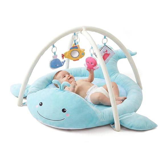 Baby Play Tummy Time Mat | Plush Cotton Surface Play Mat with Sensory Toys, Tummy Time Gym for Newborns 0-12 Months Baby Girls Boys