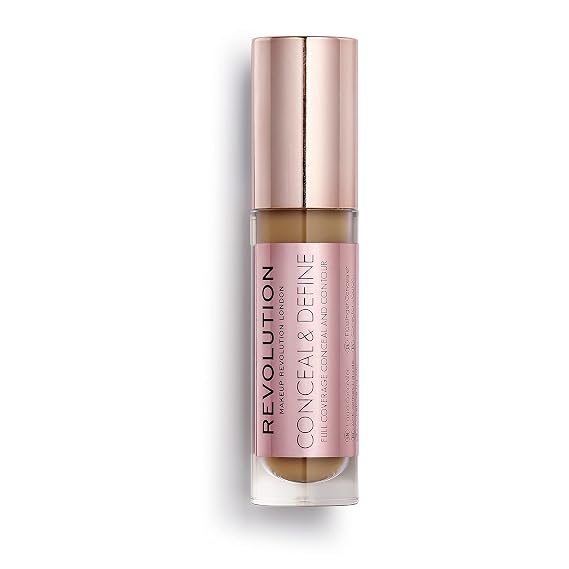 Makeup Revolution Conceal and Define Foundation, Full Coverage & Matte Finish, F12.5 for Medium/Dark Skin Tones, Vegan & Cruelty-Free, 0.7 Fl Oz