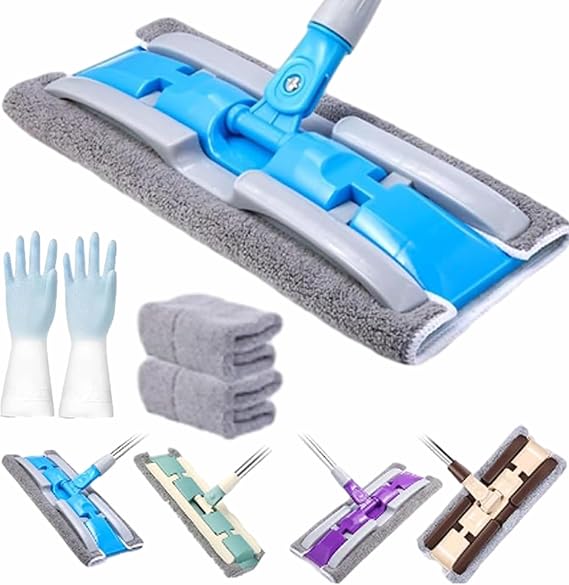 Microfiber Mop Flat Hook, Telescopic Flat Floor Mops with 360 Degree Handle, Reusable Wet & Dry Clamp Cleaning Mops, for Home Kitchen and All Floor Surfaces