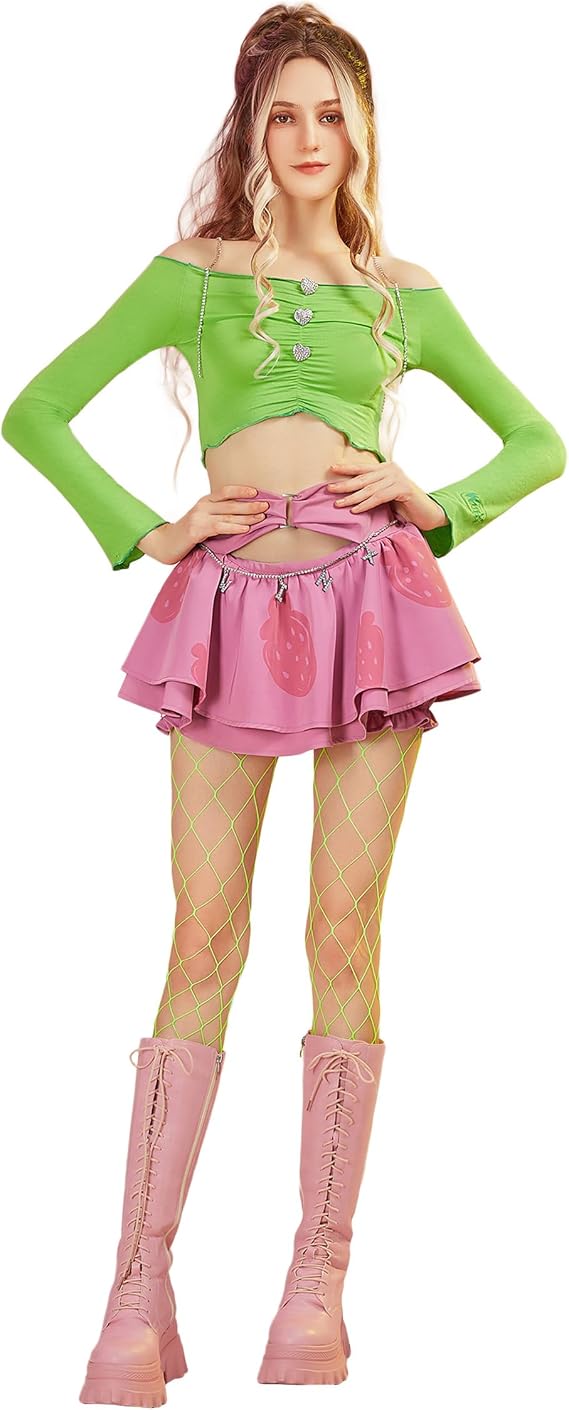 Winx Club Women's Off The Shoulder Crop Top Long Sleeve T Shirt Y2K Streetwear Tight Tee Top