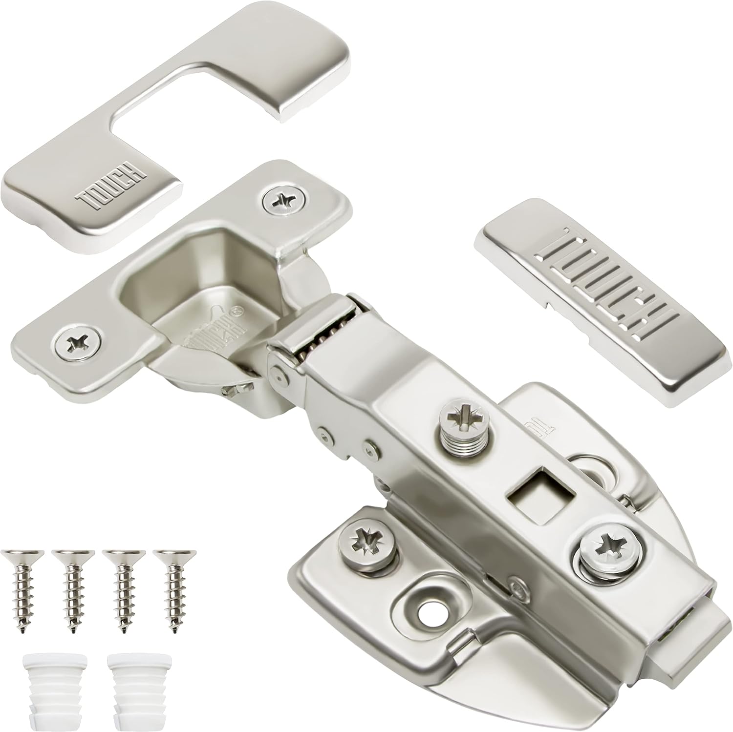 TOUCH Cabinet Hinges 1 Pair, 2 PCS Frameless Cupboard Door Soft Close Hinges 12 Inch Overlay Concealed European Clip-On Hinges for Kitchen Cabinet 3D Adjustable with Dowels