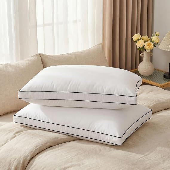 Feather Down Pillows Standard Size 20x26 in Set of 2 with Gusset, Luxury Hotel Collection Bed Pillows 2 Pack, Down Surrounded Gusseted Sleeping Pillows, Fluffy for Side and Back Sleepers.