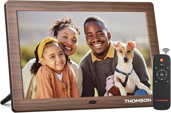 THOMSON 8" Digital Picture Frame, 1280 * 800 IPS Full View Ultra Clear Screen with Remote Control, Wooden Frame, Share Videos Photos Send Wishes Auto-Rotate Slideshow Non-WiFi (8 Inch Non-WiFi)