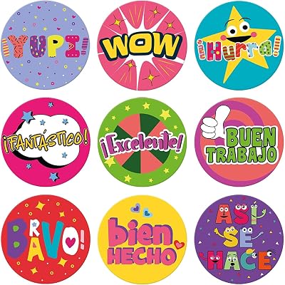 Sweetzer & Orange Spanish Stickers for Teachers and Parents! 1008 Pegatinas de Recompensa para Ninos. 9 Assorted Designs, 1 Inch School Stickers, Reward Labels and Spanish Classroom Supplies