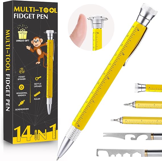 Stocking Stuffers for Adults Men, 14 in 1 Multitool Fidget Pen, Christmas White Elephant Gifts for Adults Useful Cool Stuff Gadgets for Men Gifts for Dad Husband Him Birthday