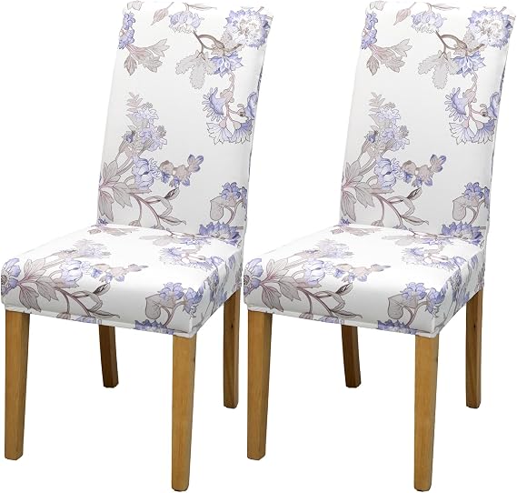 Stretch Spandex Chair Covers 2 Pack, Beige Flowers Print for Party