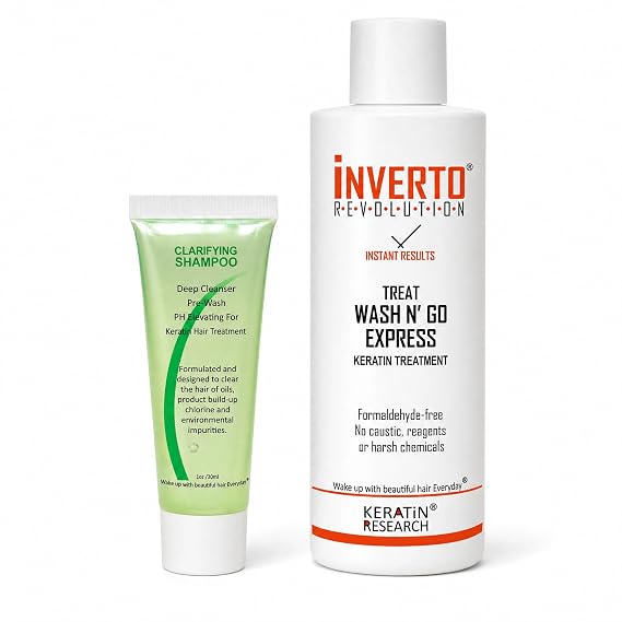 Complex Brazilian Keratin Hair Blowout Treatment Formaldehyde Free with Inverto 120ml with Clarifying Shampoo Straighten Repair and Smooth Hair by Keratin Research Keratina Brasilera