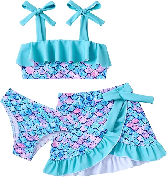 ALISISTER Girls Swimsuit 3 Piece Bathing Suits with Cover Ups Skirt 3-8Y