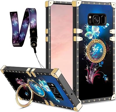 for Samsung Galaxy S8 Plus Case with Ring Stand Fashion Pattern Hard PC Back&Soft TPU Shockproof Protection Cover for Girls Women