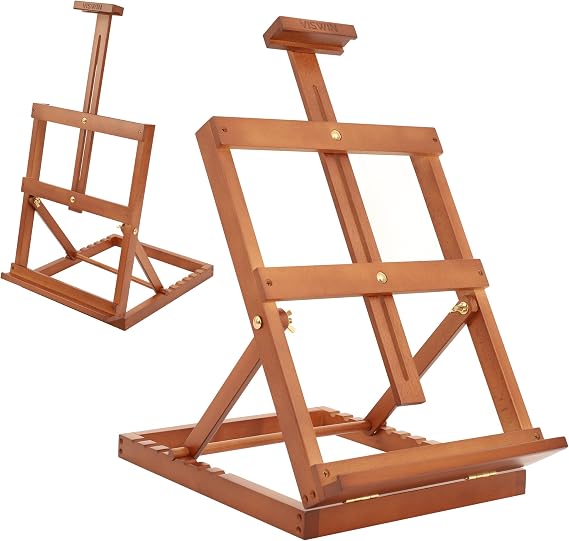 Heavy-Duty Table Top Easel for Painting, Adjustable Beech Wood Tabletop Easel, Hold Canvas up to 23, Portable Art Desktop Easel Stand for Adults, Artists, Beginners Walnut