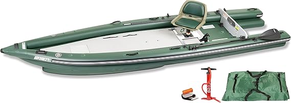Sea Eagle FSK16 FishSkiff Inflatable 16', High Pressure, All-Drop-Stitch, 1-3 Person Frameless Fishing Boat w/Rigid 6 External Keel - Portable, Storable, and Transportable