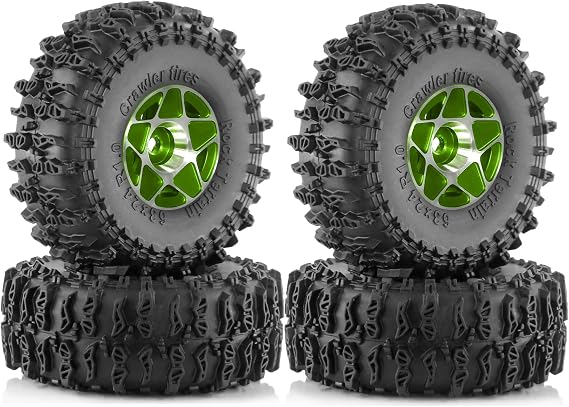 fujita 1.0 Crawler Car Beadlock Wheels & Tyres 63MM OD and Aluminum Wheel Rim for 1/18 1/24 RC Crawler Car TRX4M SCX24 FMS FCX24 Carisma Axial UTB18 JJrc (Green)
