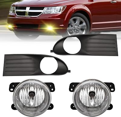 Fog Lamp Lights Assemblies For 2010-2020 Dodge Journey with H10 12V 42W Halogen Bulbs & Switch and Wiring Kit Clear Lens