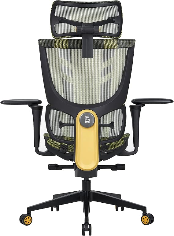Realm of Thrones Admiral Insignia Mesh Ergonomic Gaming Chair, 5D Rotary Armrests, Seat-Depth and Backrest Height Extendable, Adaptive Tilt and Lumbar Support, High-Back Heavy Duty (Yellow)