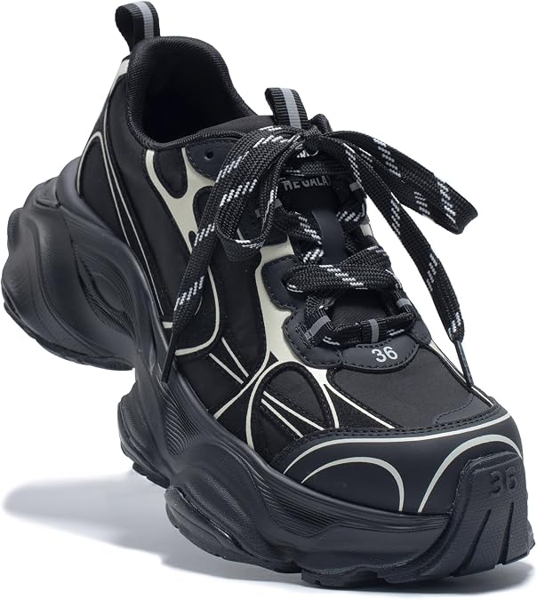 Chunky Sneakers for Women, Womens Fashion Sneakers, Leather Comfortable Dad Shoe Lace-Up Platform Walking Running Shoes