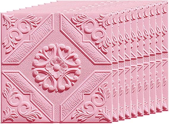 10 Tiles 3D Self Adhesive Foam Wall Panels Peel Stick Flower Wallpaper Wall Stickers 0.19" Thick for Home DIY Decoration, Pink